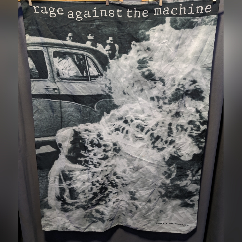 Vintage Rage Against the Machine Burning Monk Fabric Tapestry Flag, 2001